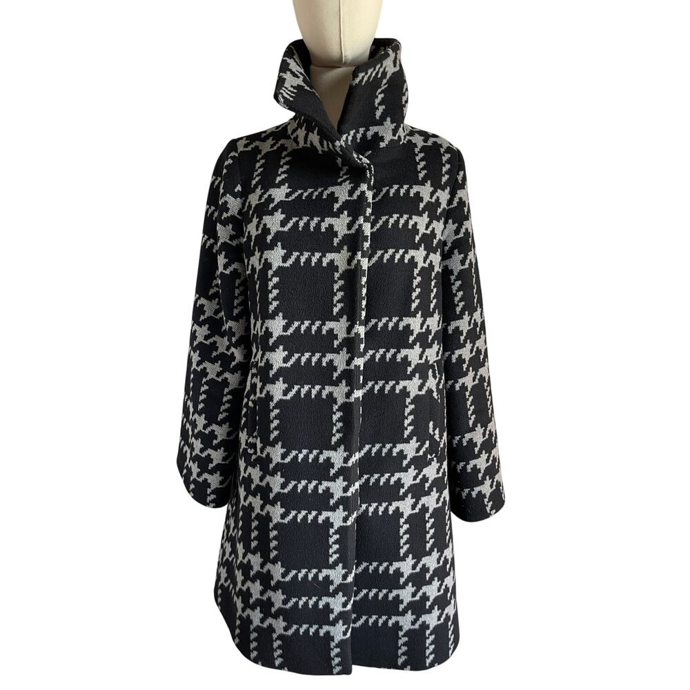 Trina Turk Size 4 Wool Blend Black Gray Houndstooth Winter Coat Jacket Preppy
